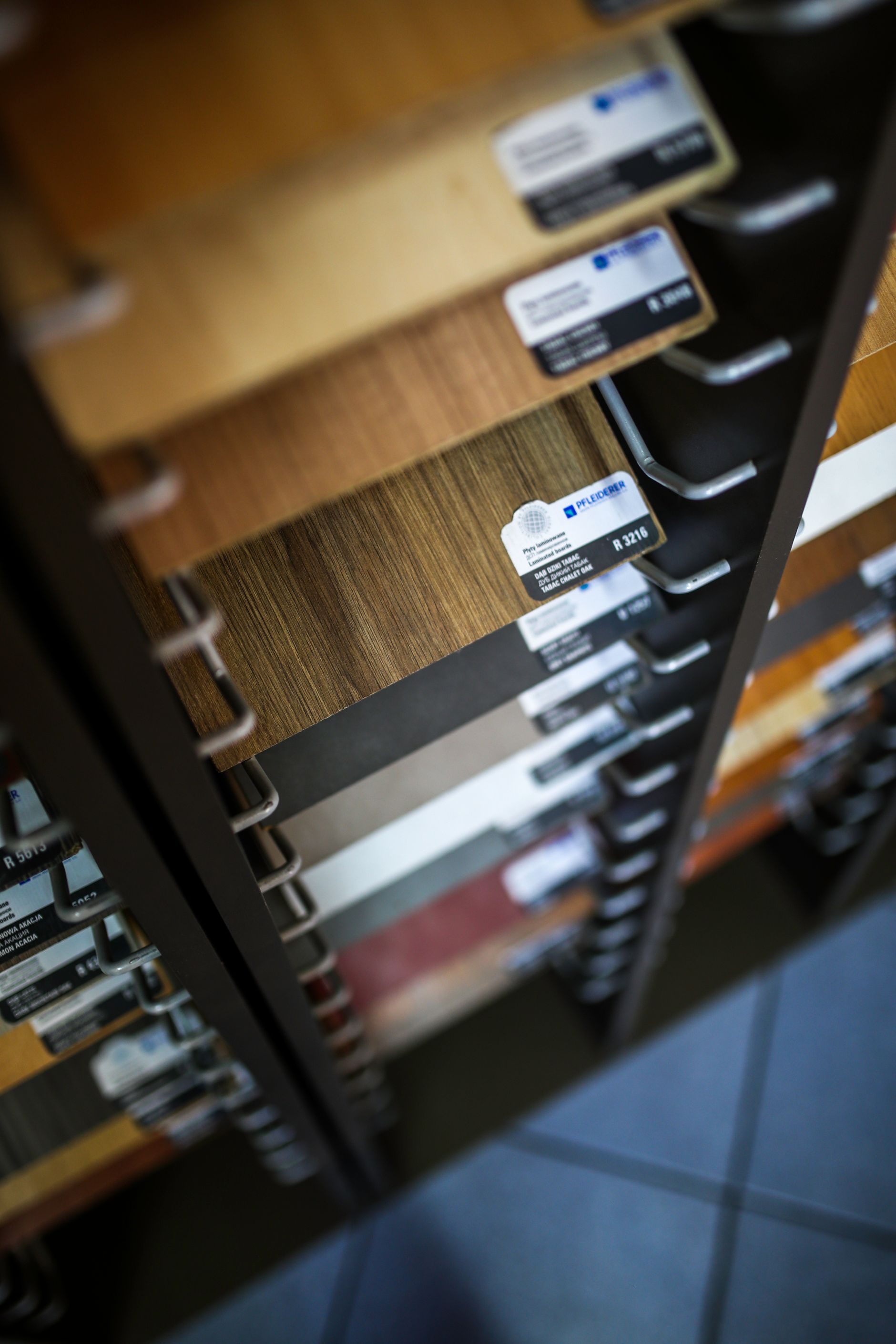 Laminate finish sample rack in the Roberts showroom