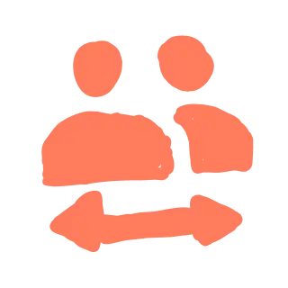 Icon of two abstract people figures with a double-headed arrow between them.