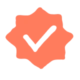 Orange star-shaped badge with a centered gray checkmark symbol.