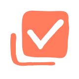 Icon of a checklist with an orange checkmark inside a rounded square box.