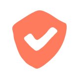 Orange shield icon with a black checkmark symbolizing security or protection.
