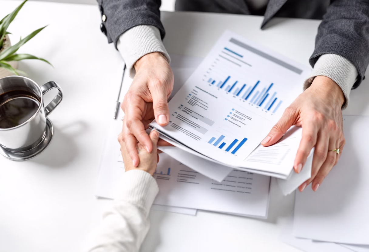 image of financial reports being reviewed