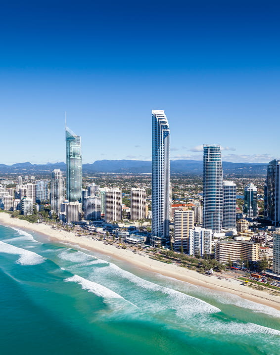 Gold Coast skyline and beach aerial view