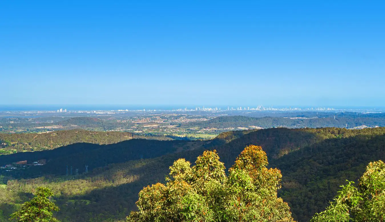 View over the Gold Coast hinterland to the coast