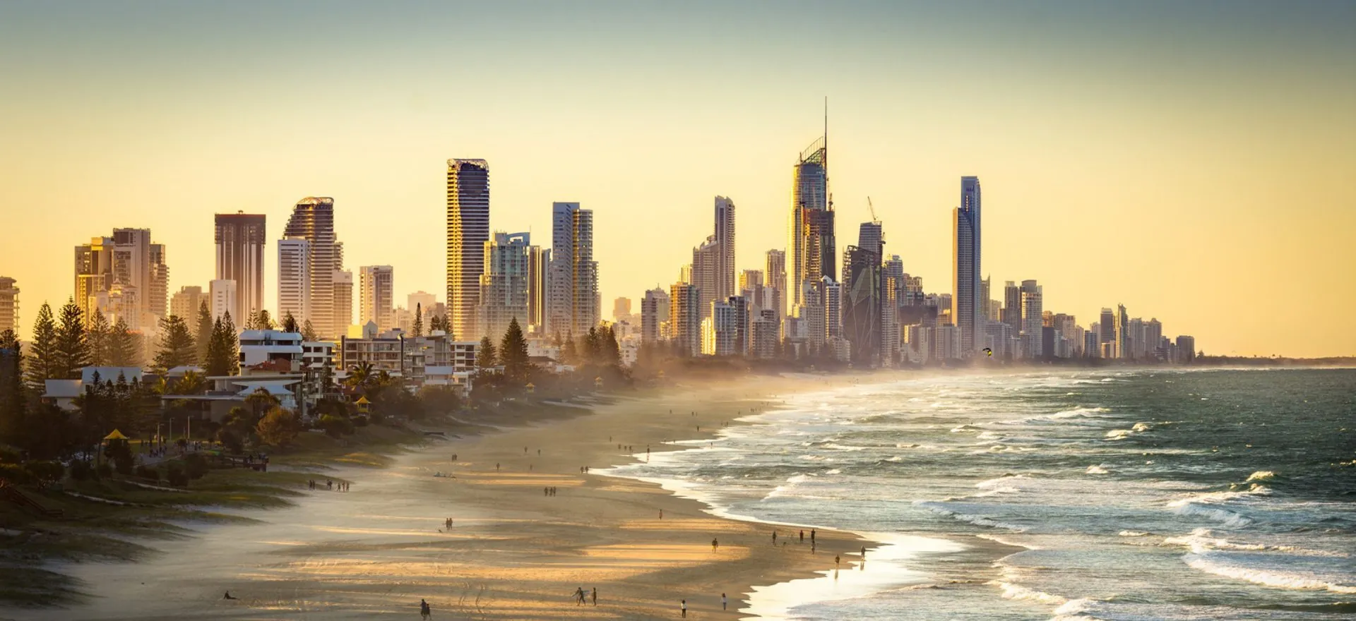 Gold Coast skyline at golden hour from Miami headland