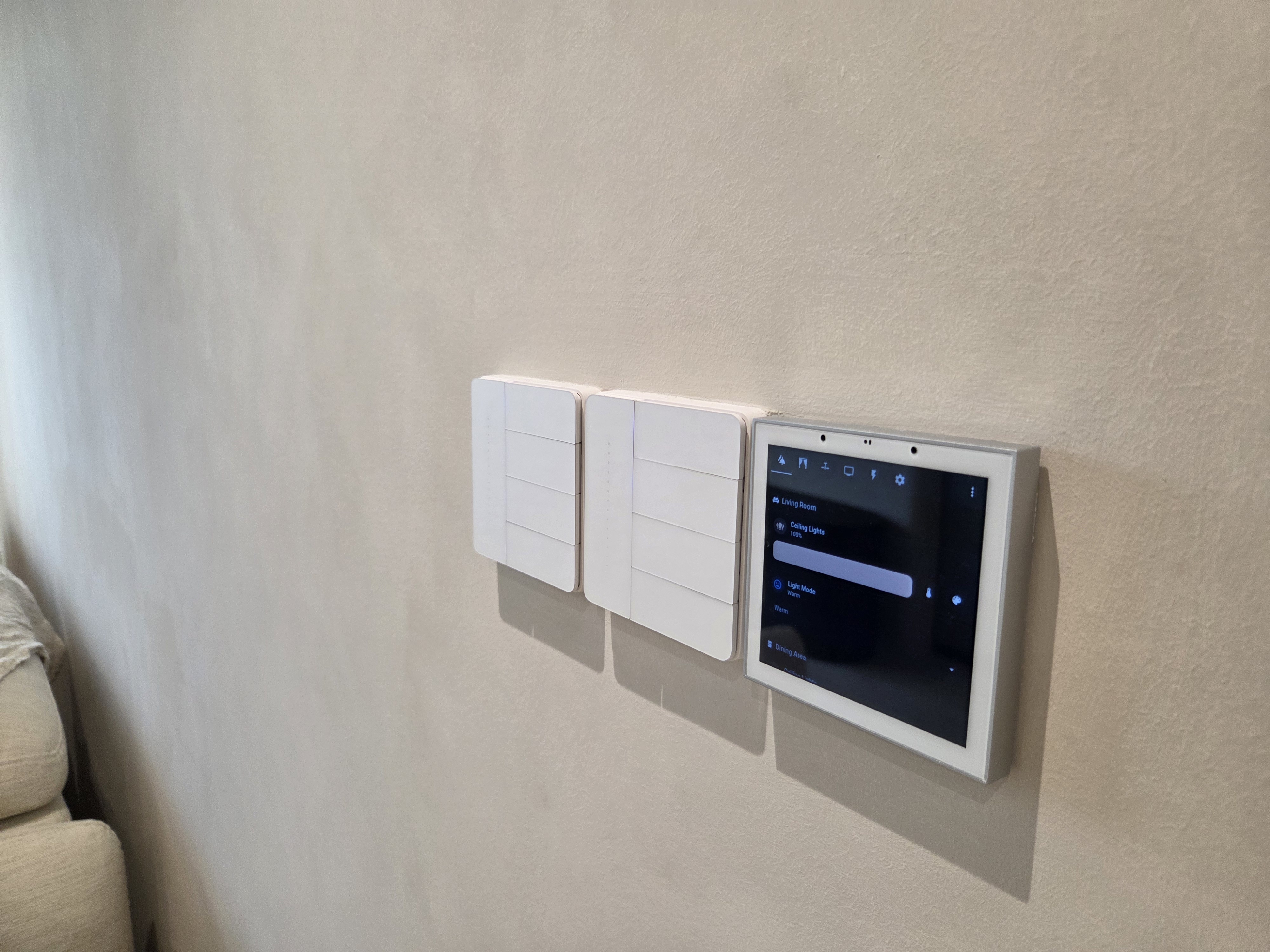 Completed smart home project featuring a smart switch and wall-mounted control panel