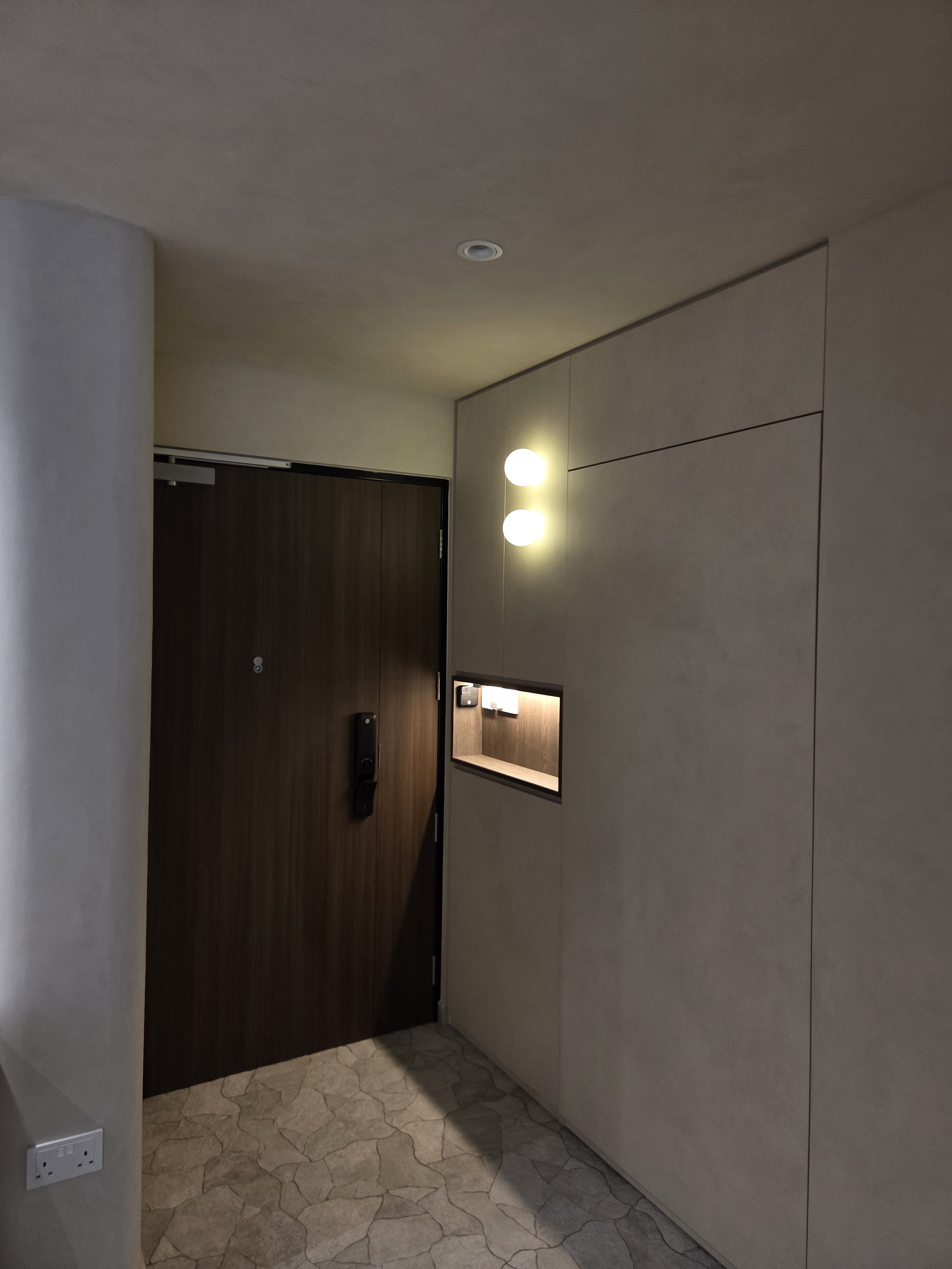 Completed smart lighting project featuring warm ambient lighting in a home foyer