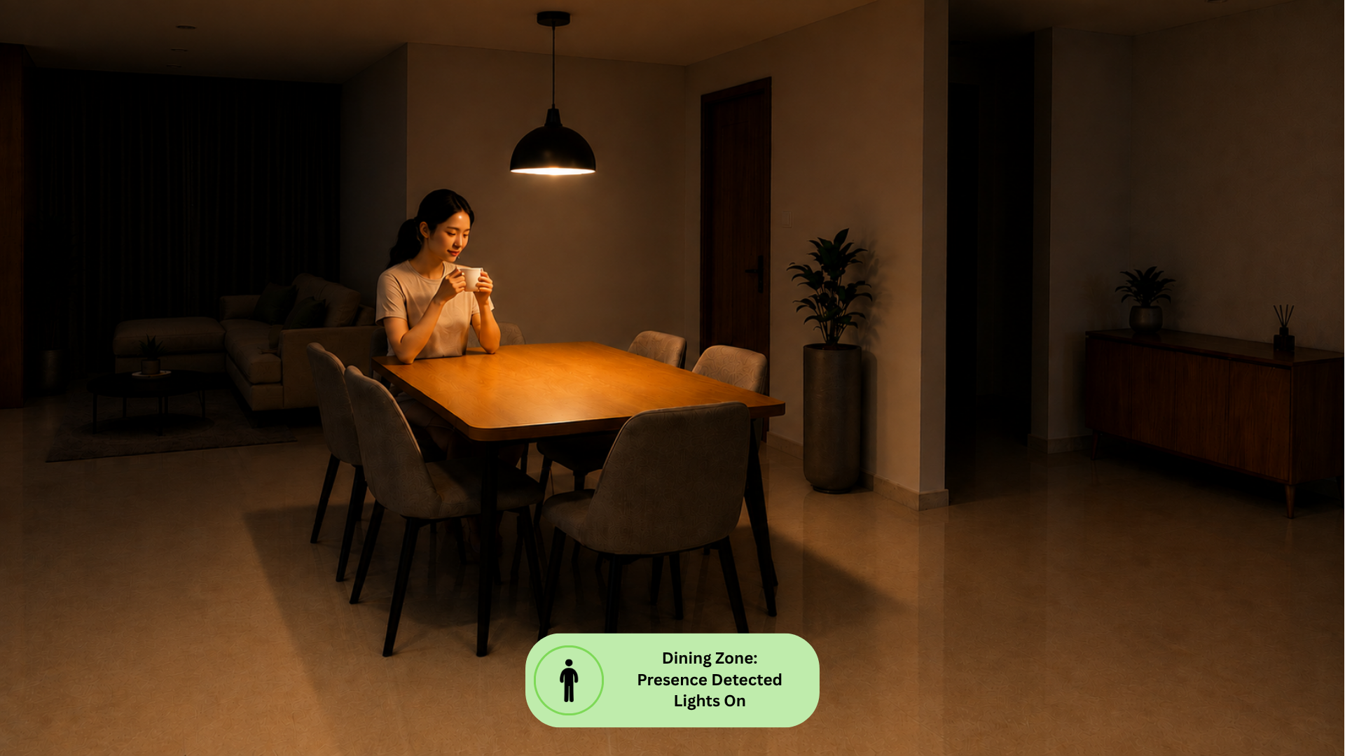 Zone-based smart lighting automatically illuminating only the occupied area of the room