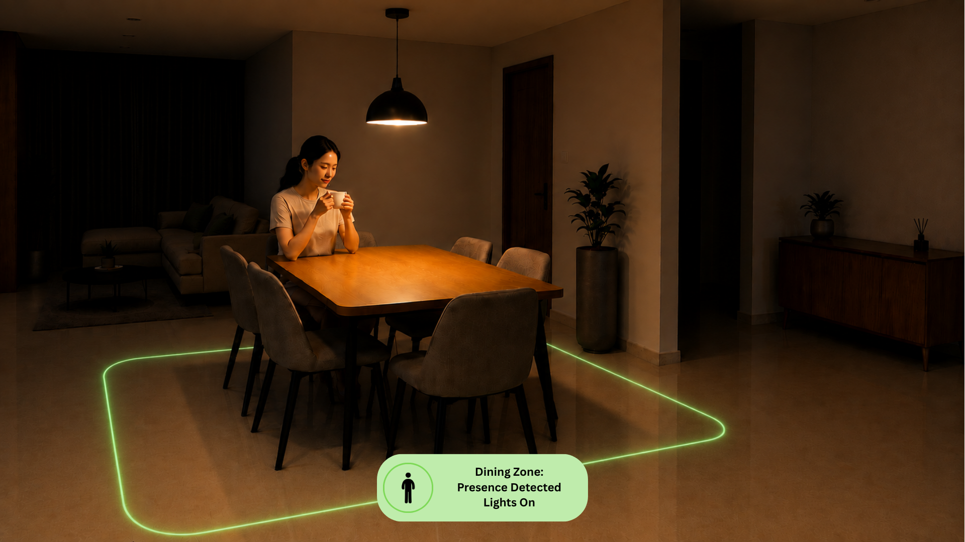 Zone-based smart lighting automatically illuminating only the occupied area of the room