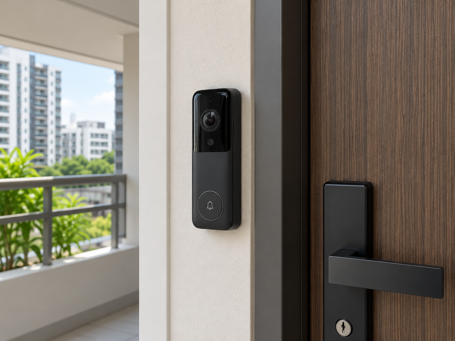 Smart video doorbell automatically turning on the room lights when someone presses the doorbell