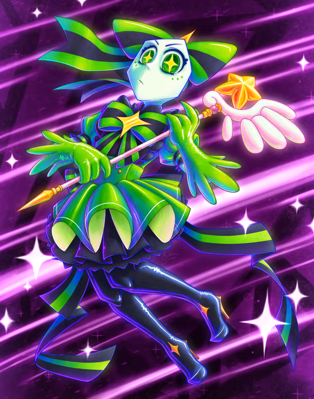 Battat Deltarune dressed as magical girl Hatsune Miku from the music video "Retry Now" by NAKISO