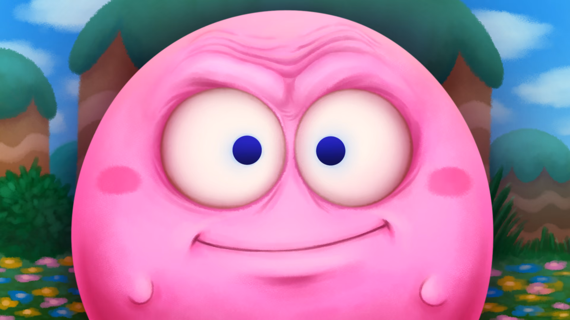 Kirby stares at you with bulging eyes with a slight smirk 