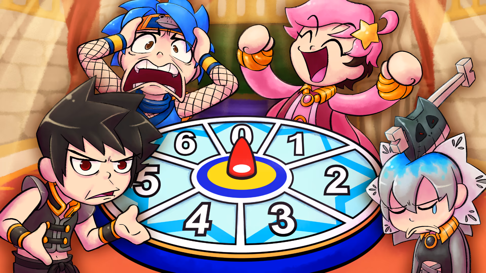 Dokapon Kingdom thumbnail art of in-game characters of Vernias, TCNick3, King of Skill Brent, and Sophist Eevee