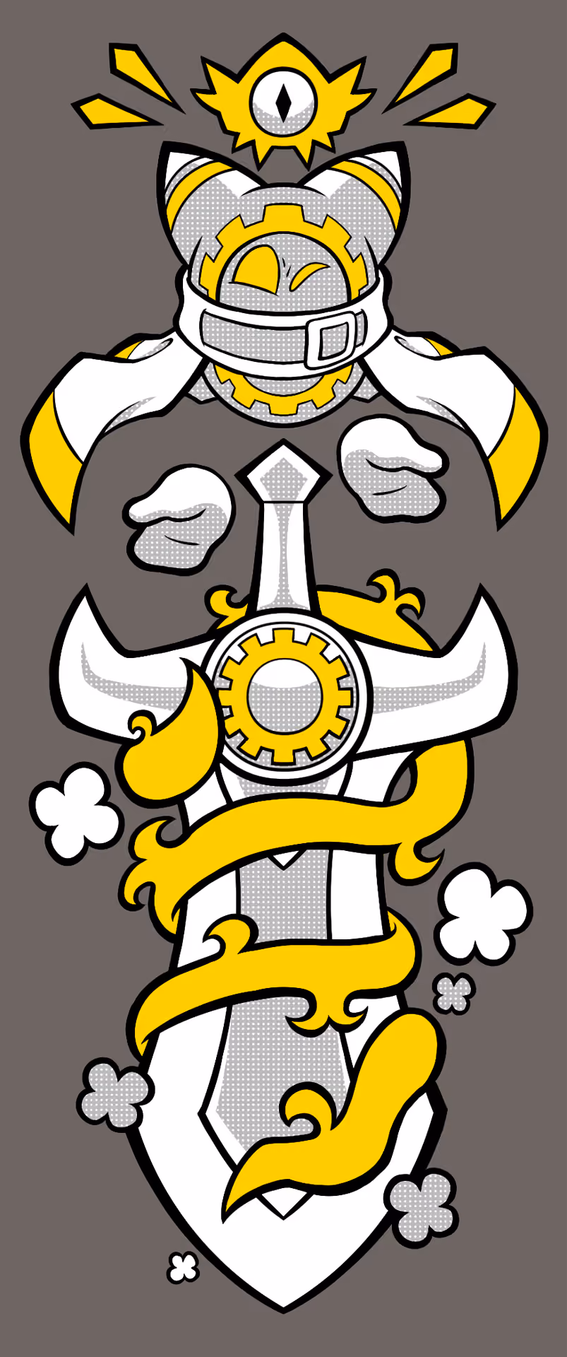 Magolor tattoo design with the Master Crown at the top and the Ultra Sword at the bottom.