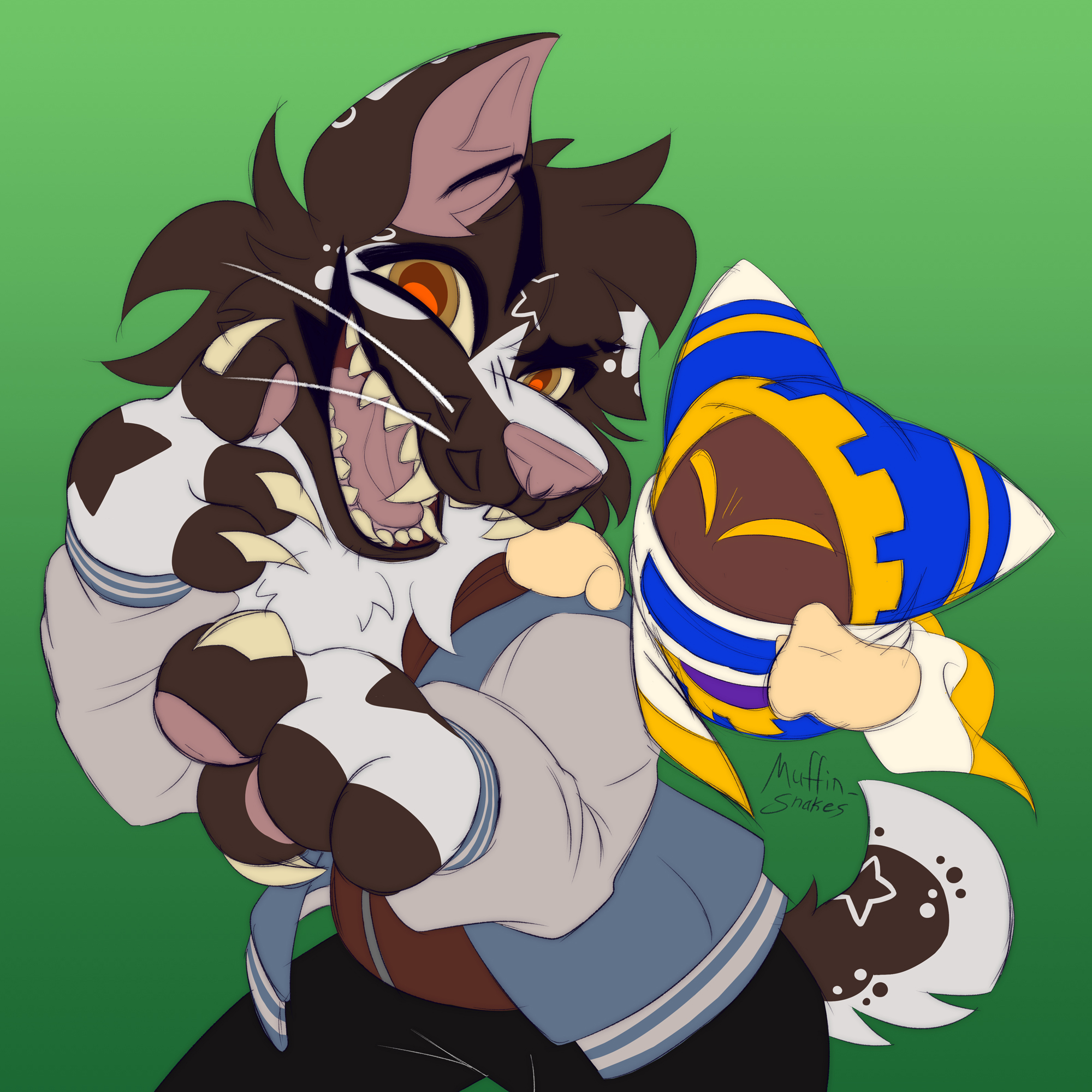 Kuiper, a wolf-like fursona, and Magolor heckling or making fun of an unknown poor soul