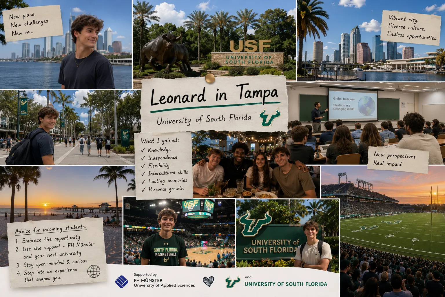     Leonard collage from semester abroad in Tampa, USA