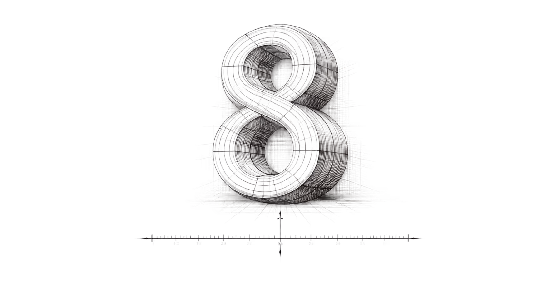 3D wireframe model of the number 8 with a horizontal and vertical scale below it.