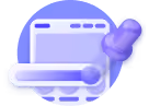 Website browser window with a large purple pushpin on the right side.