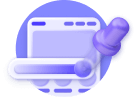 Website browser window with a large purple pushpin on the right side.