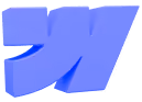 Blue stylized letter W logo with curved and angular shapes on white background.
