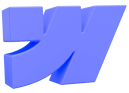 Blue stylized letter W logo with curved and angular shapes on white background.