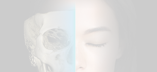 Split face image with a human skull on the left and a woman's closed eyes on the right.