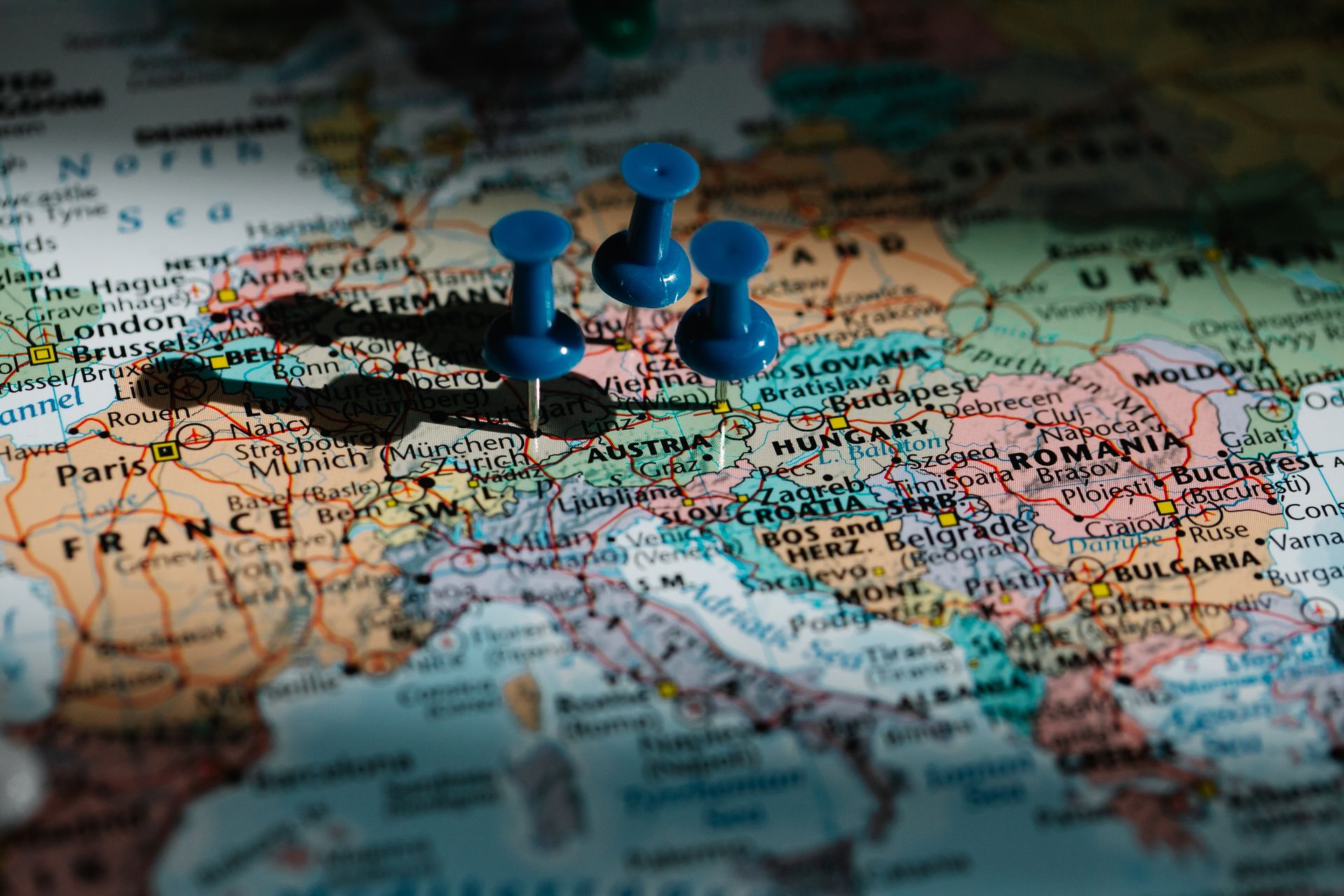 Europe map with pins