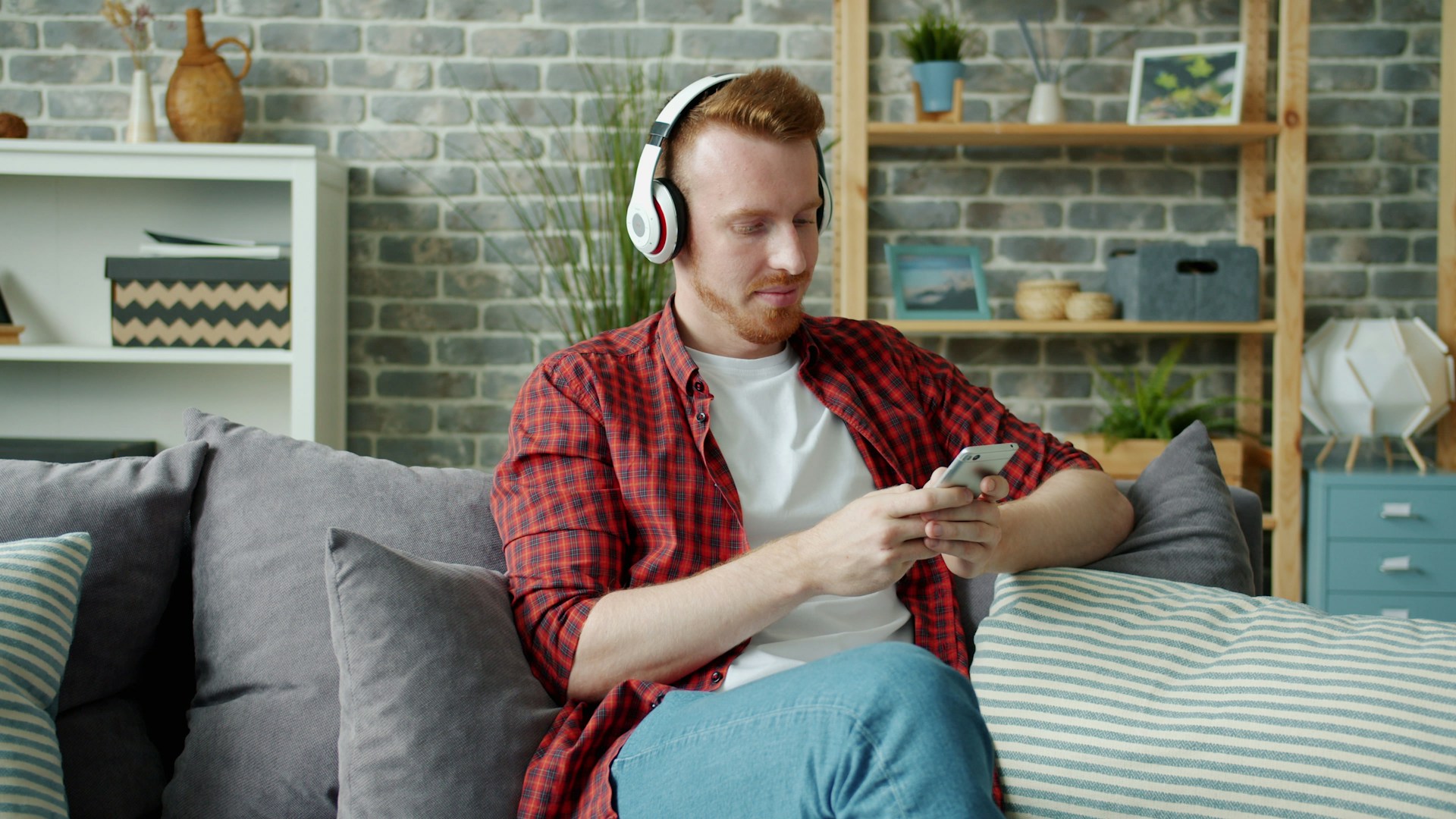 Using the phone on the sofa
