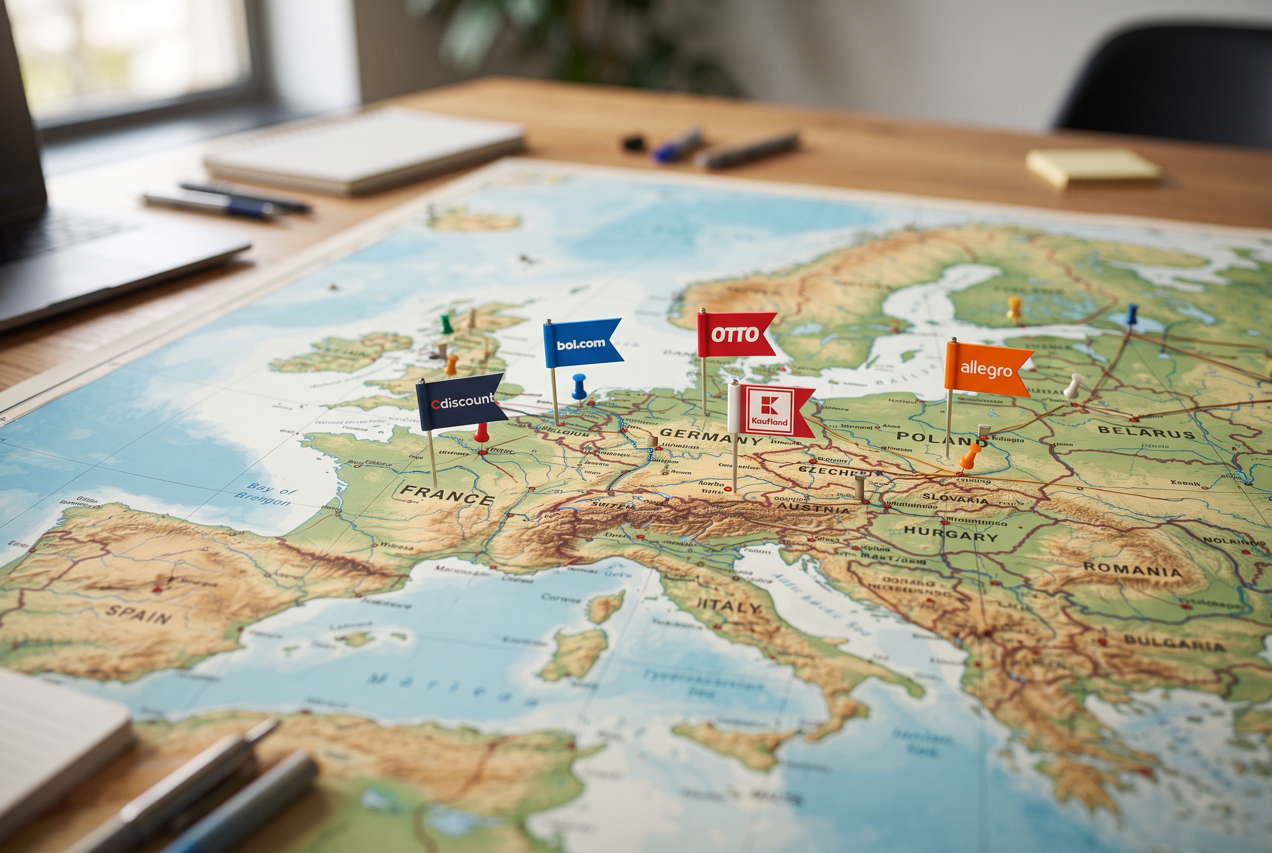 European map pinned