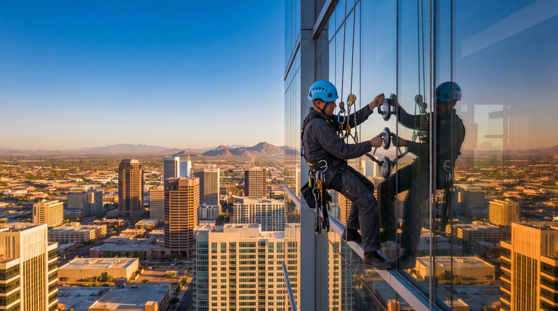 Rope access window cleaning on a Phoenix high-rise
