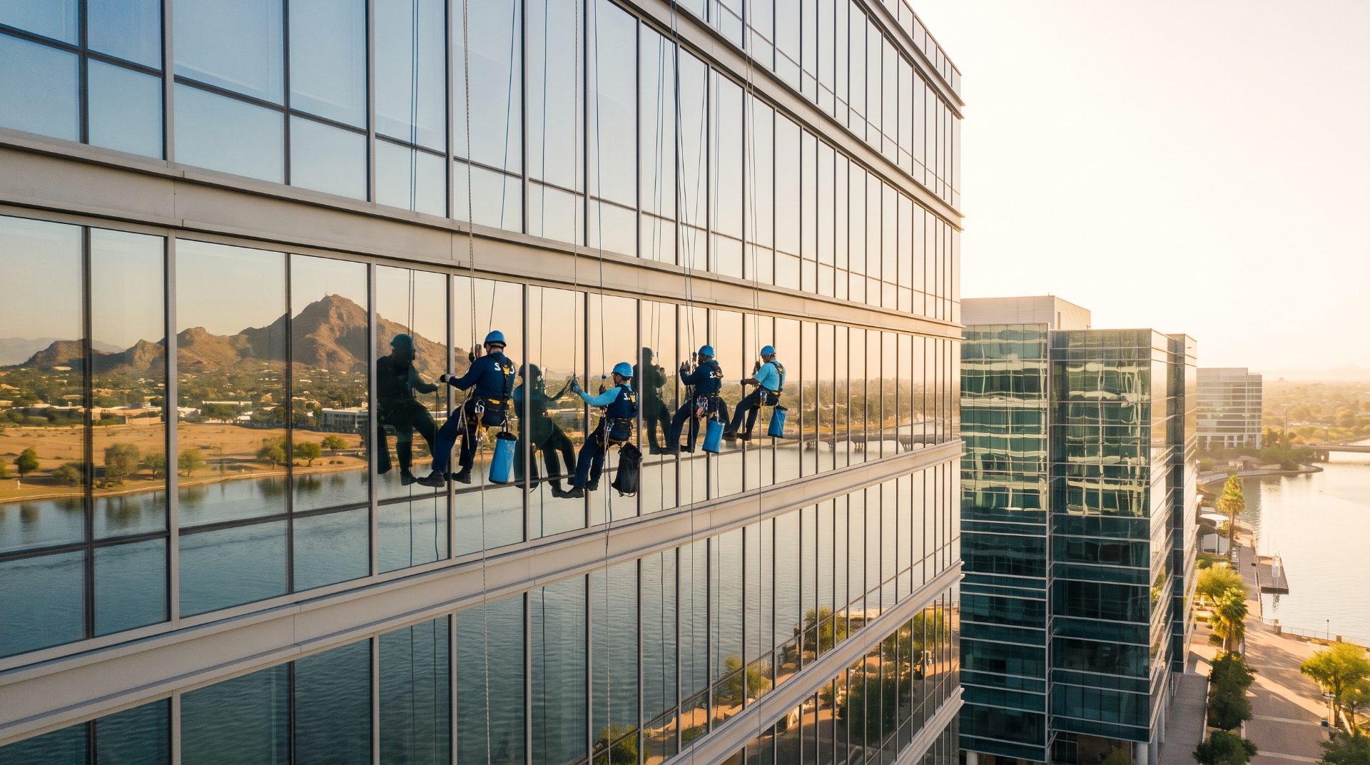 Swing stage crew on a commercial tower