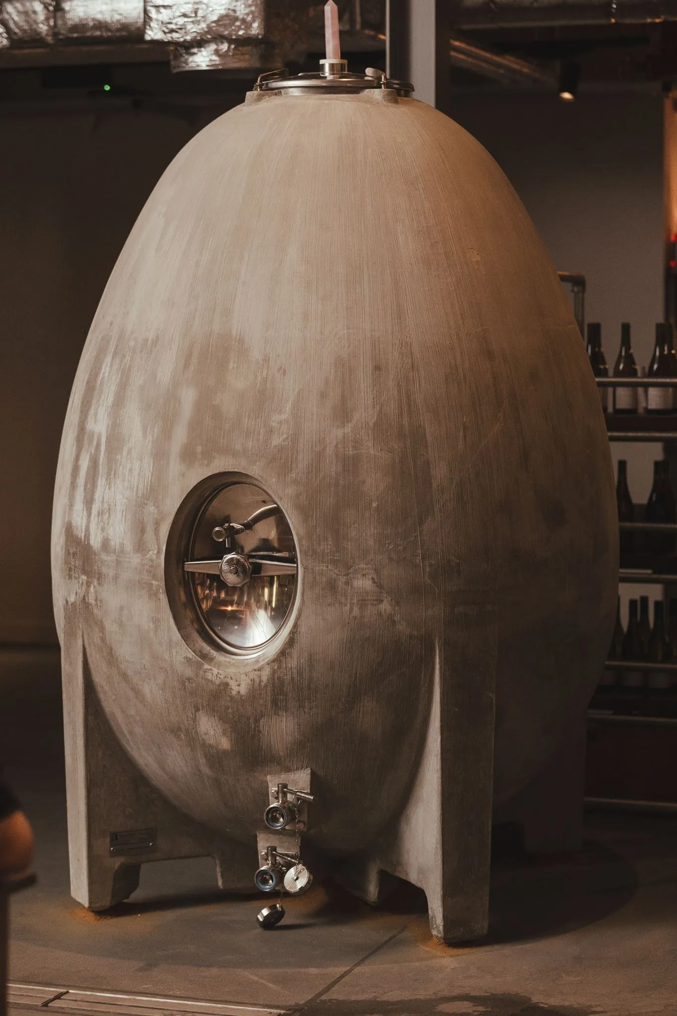 Concrete egg fermentation tank at the Vagabond Urban Winery
