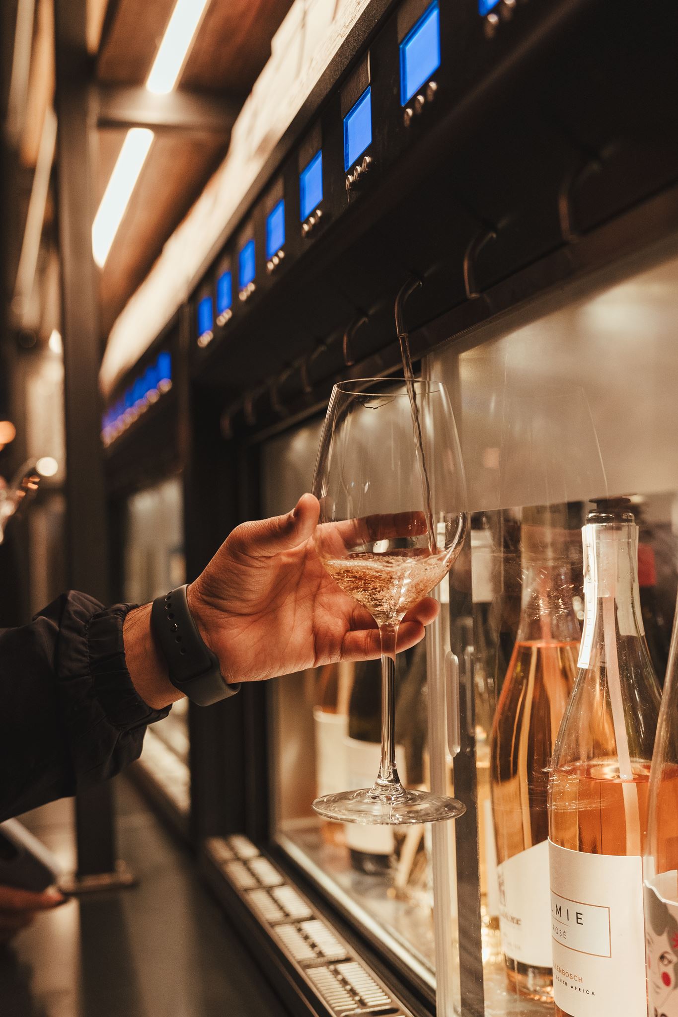 Guests choosing wines side-by-side at the machines
