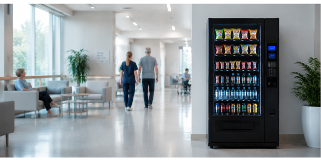 Snackautomat steht im Aufenthaltsraum einer Klinik