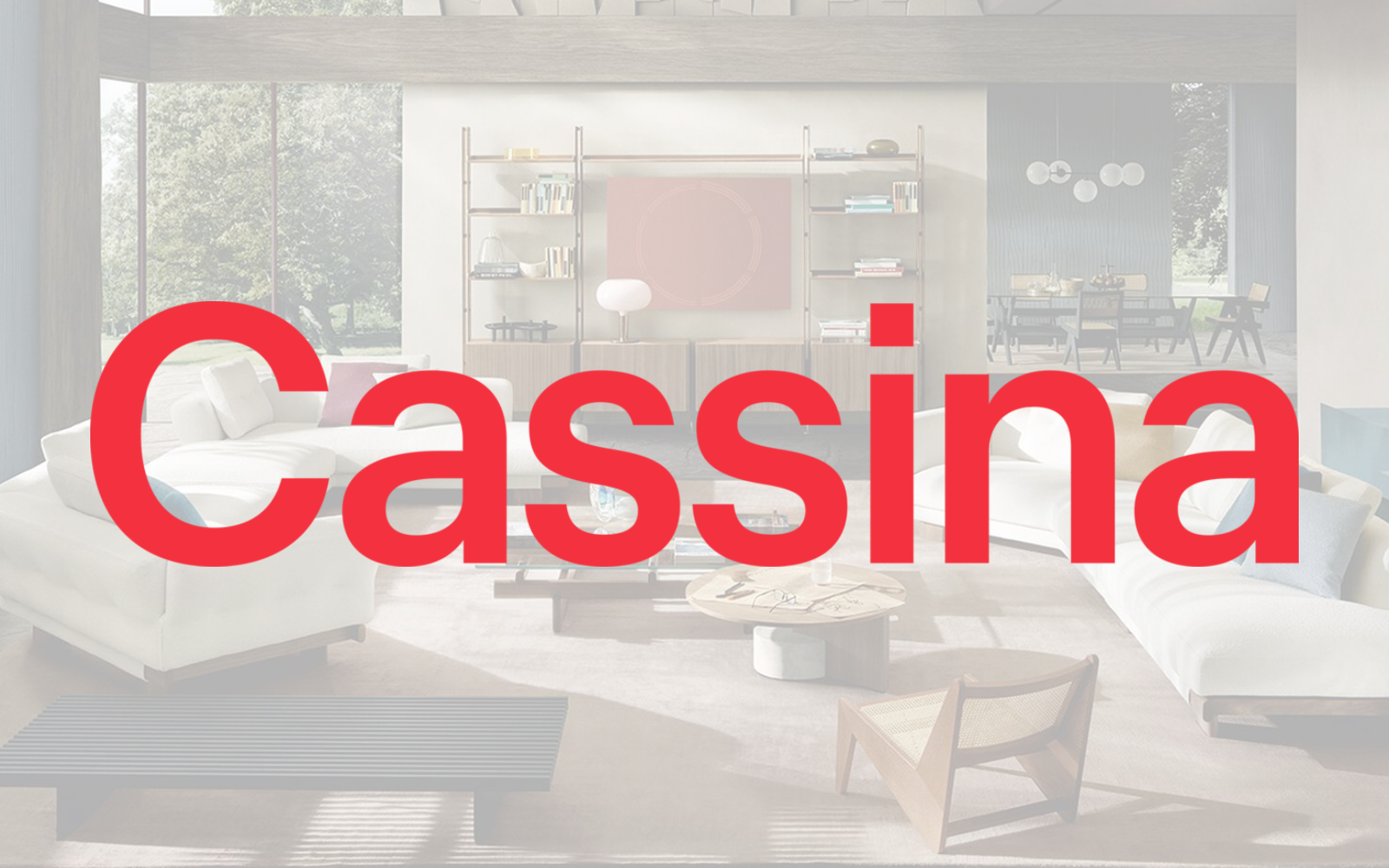 Cassina logo over a modern designer interior setting
