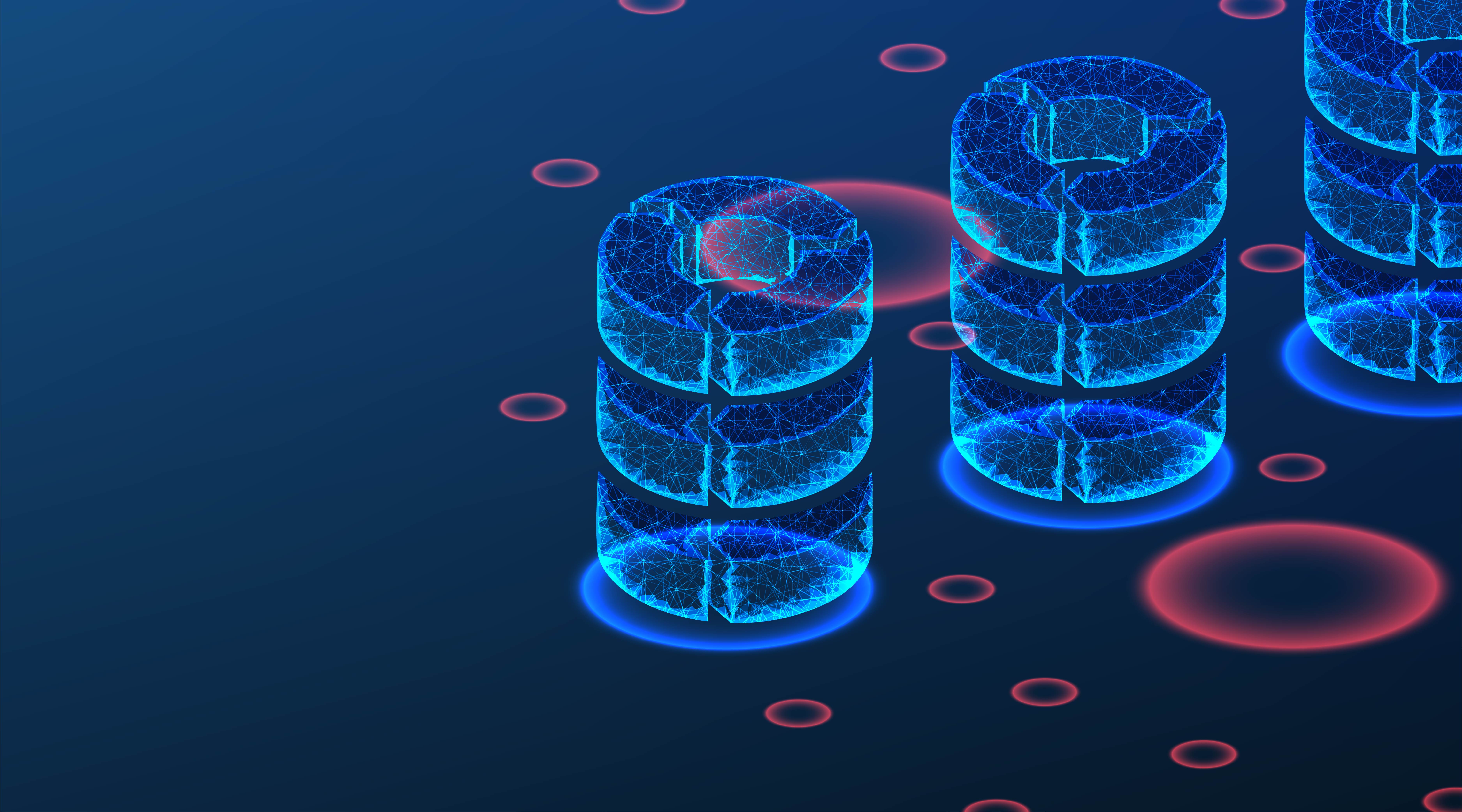Big Data Access Storage concept. Abstract Low Poly wireframe mesh design. On dark blue background. Vector Illustration