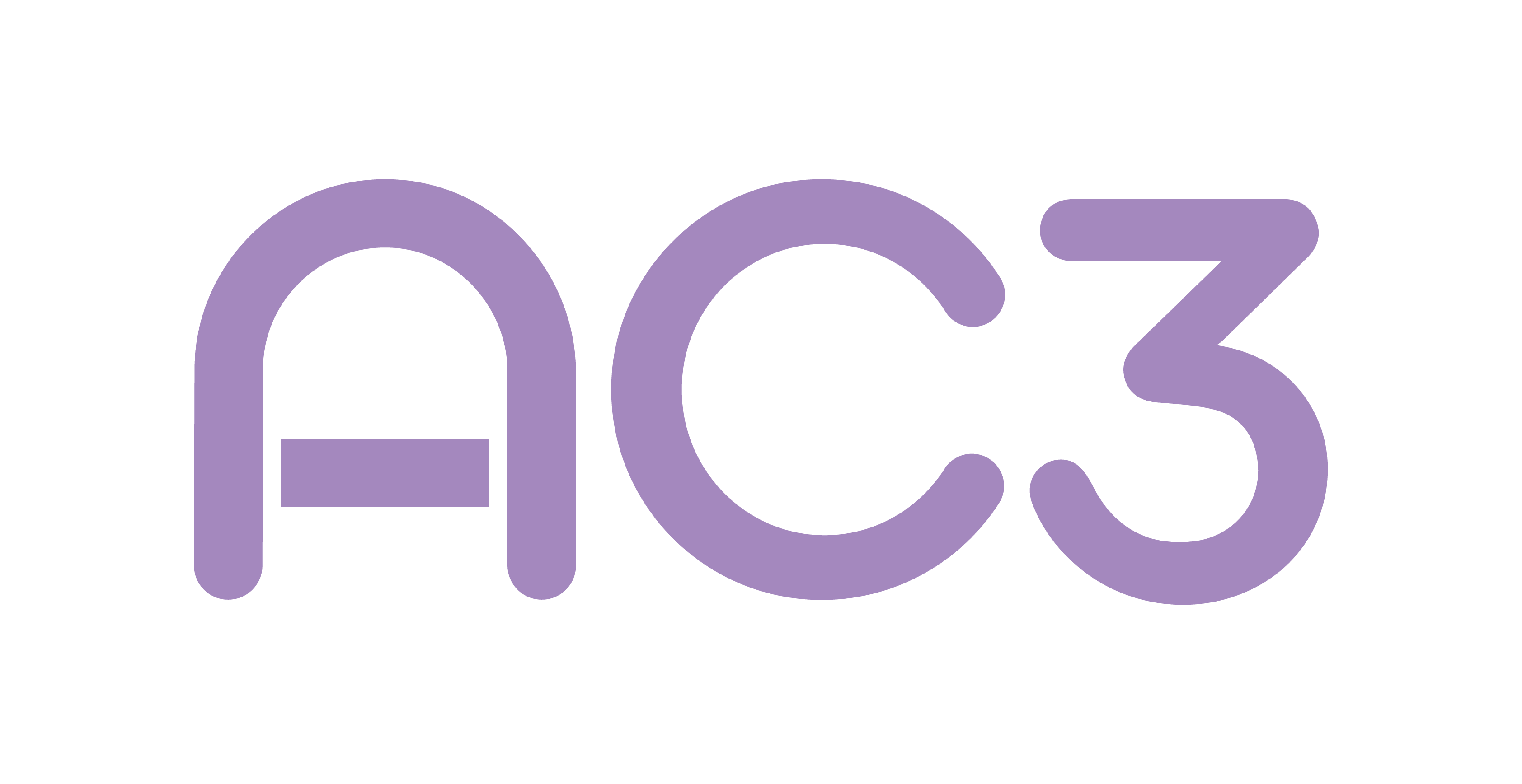 Stylized text displaying A C 3 in light purple on a black background.