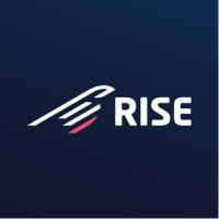 Rise logo with a stylized bird icon and the word 'RISE' on a dark blue background.