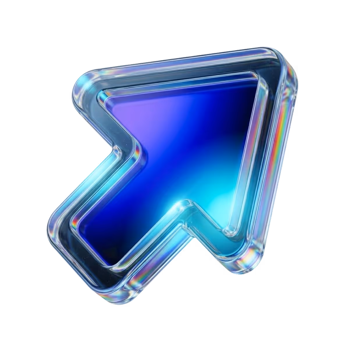 3D translucent blue arrow pointing up and to the left with a glowing effect.