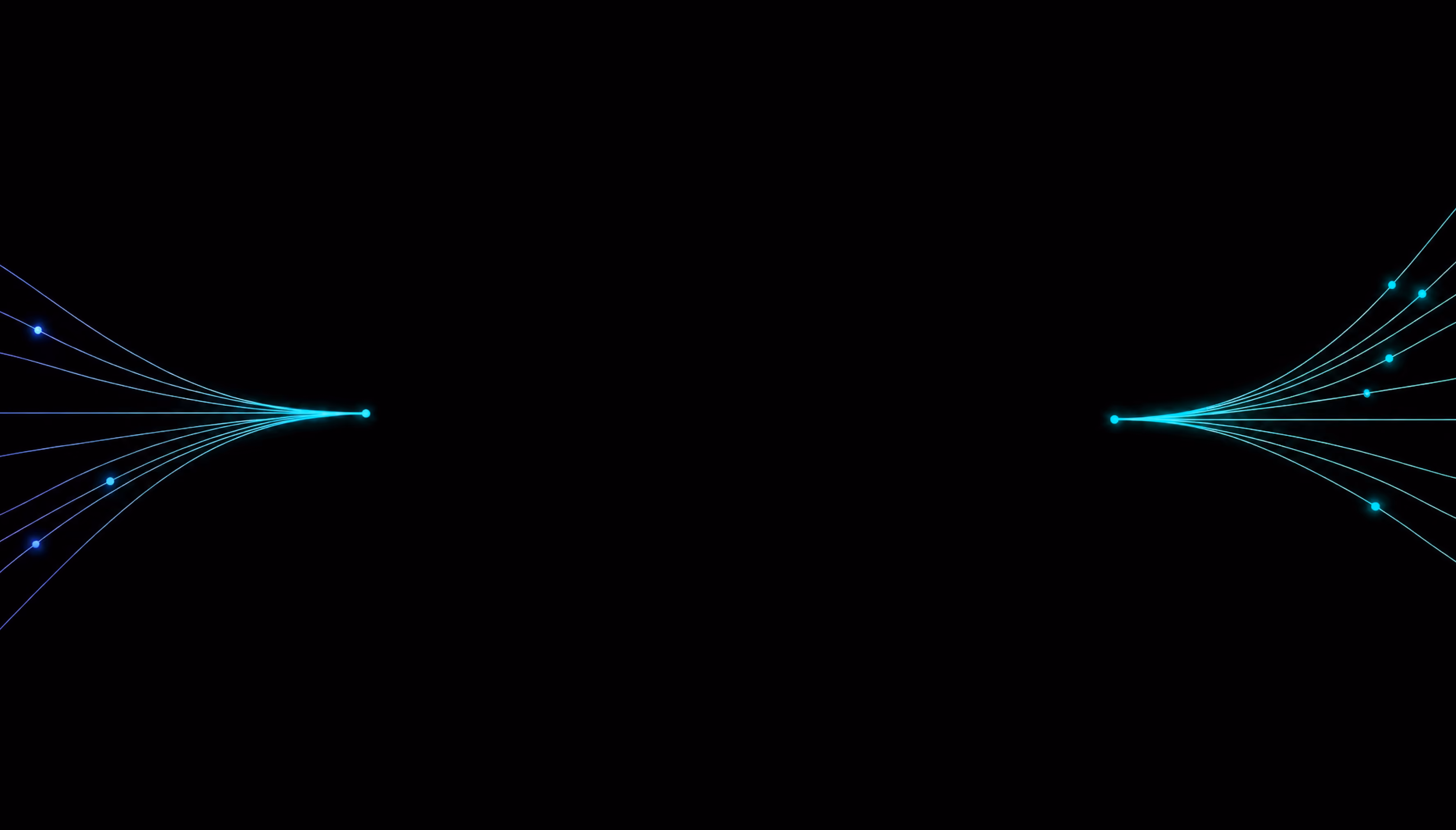 Abstract blue and cyan light lines radiating from two points on a black background.