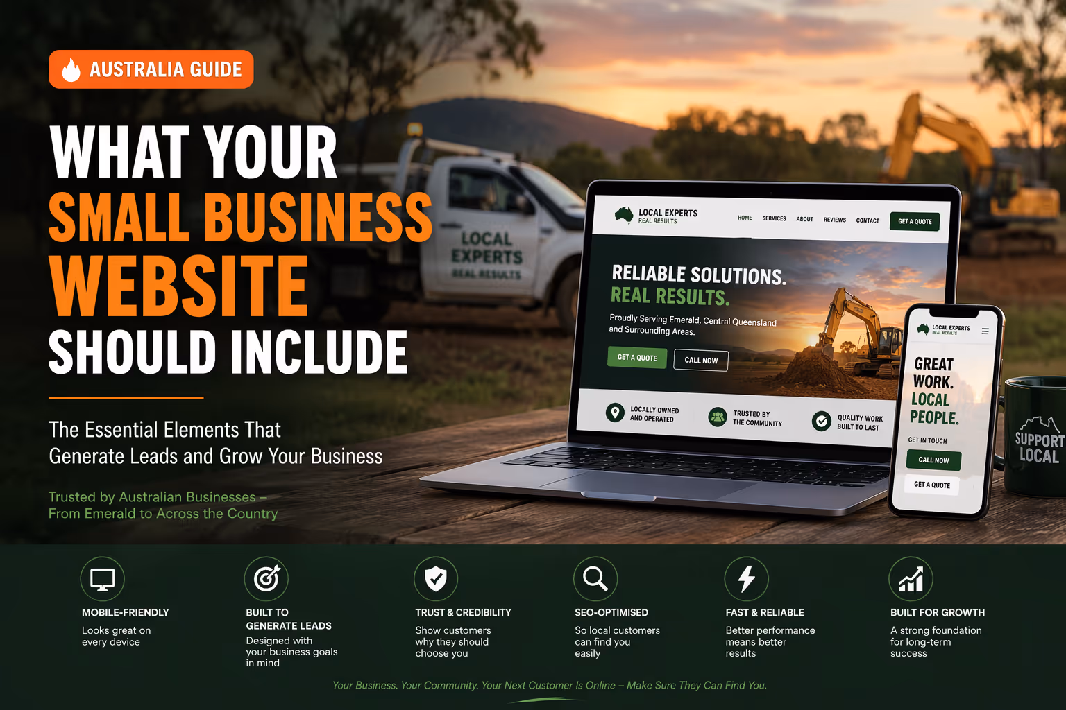 Example of a high-converting small business website in Australia with clear services, trust signals, and mobile optimisation