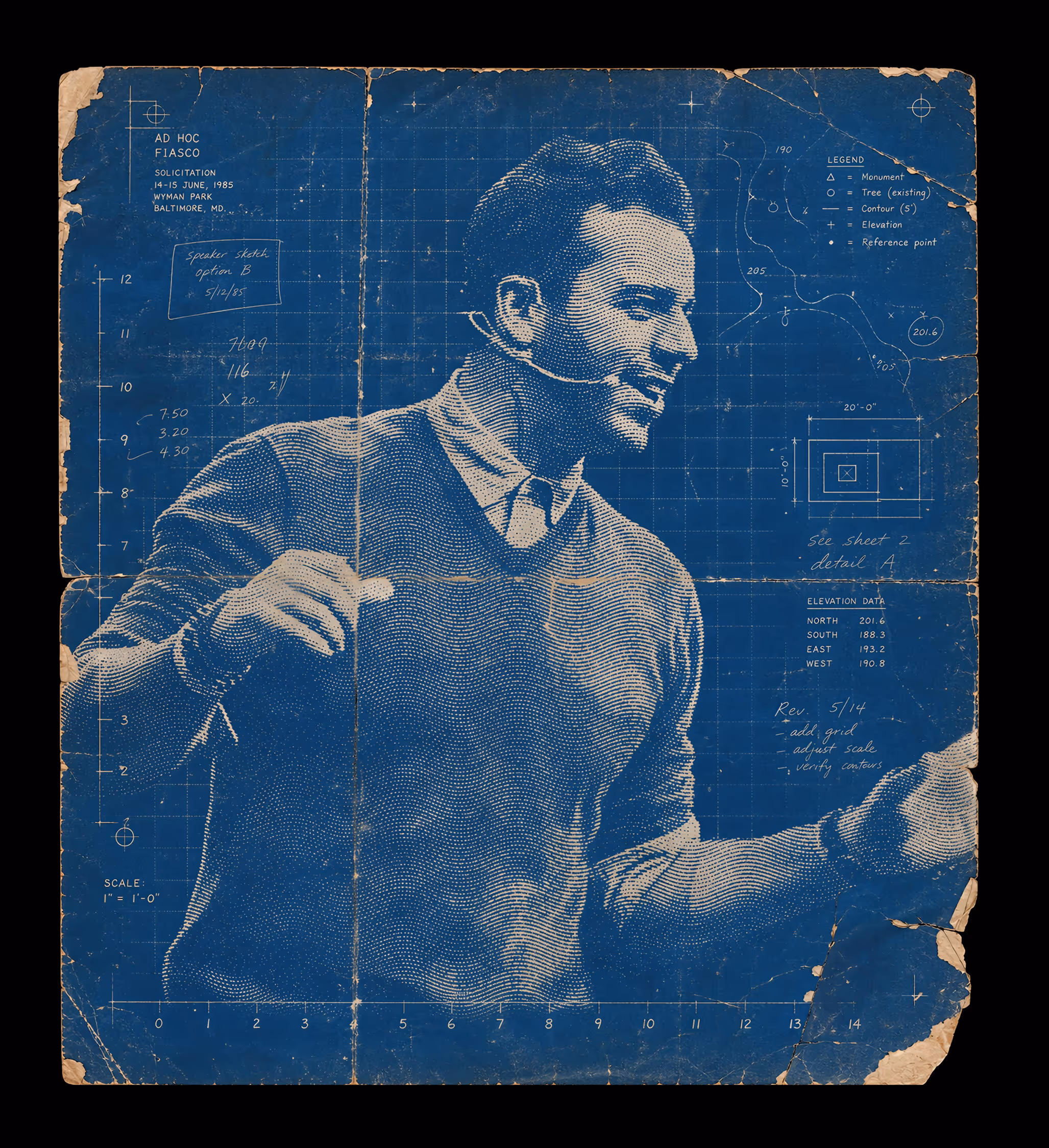 Blueprint-style sketch design of Steli Efti, CEO of Close.