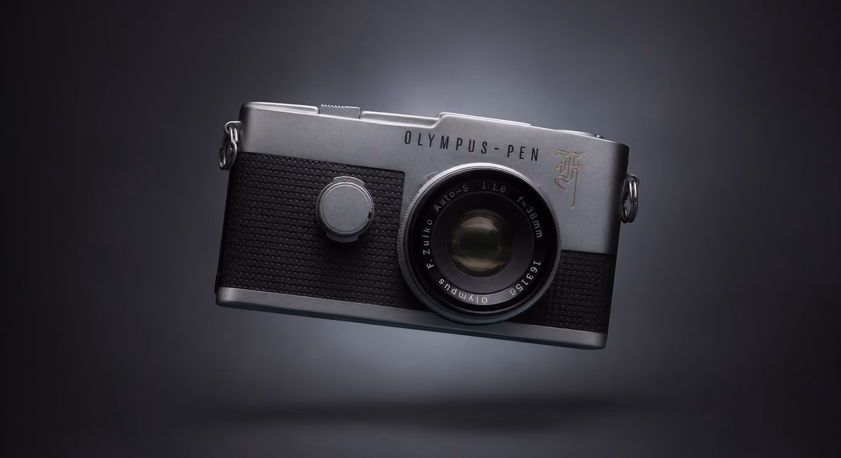 Product render of vintage Olympus-Pen camera