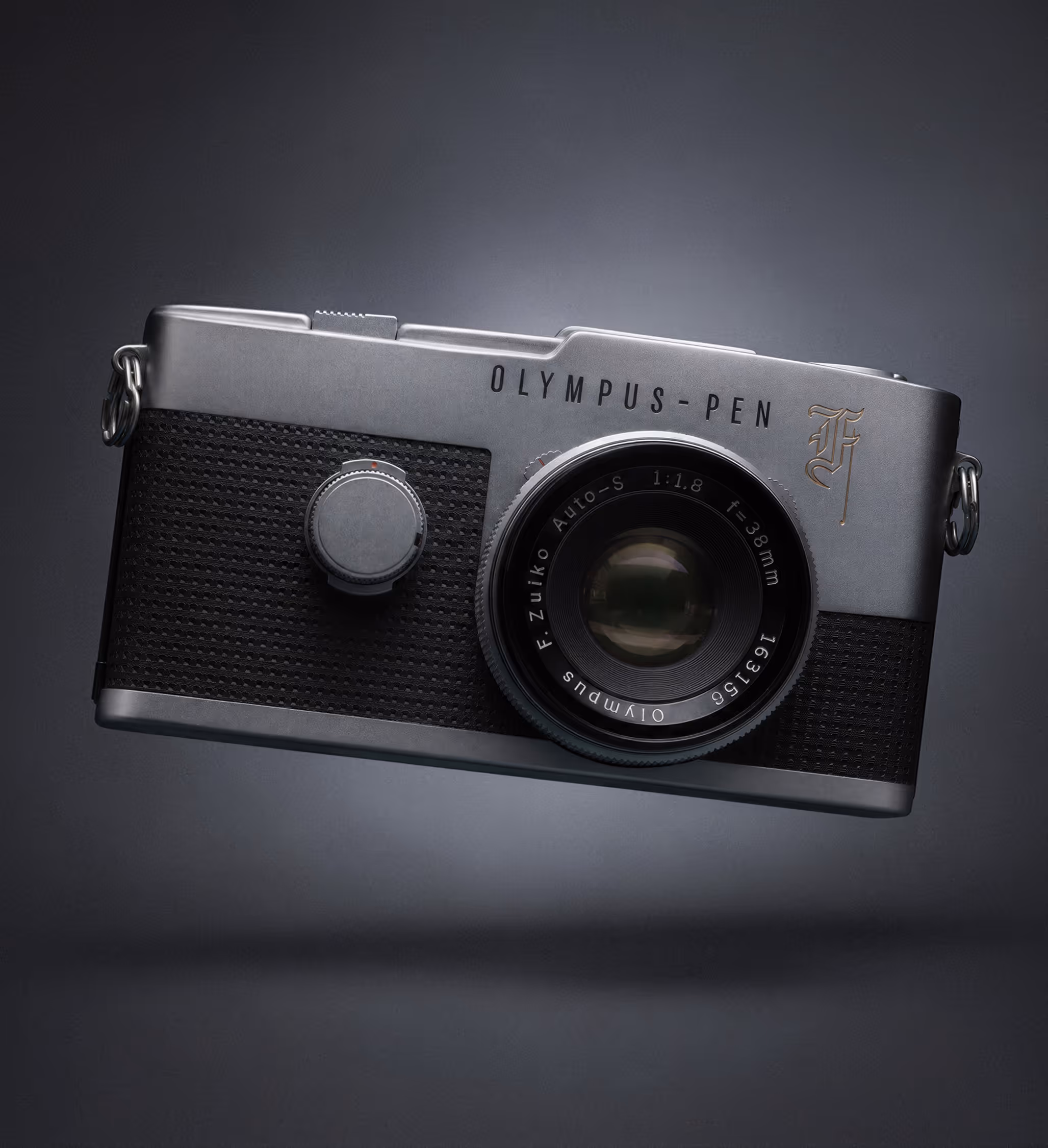 Product render of vintage Olympus-Pen camera