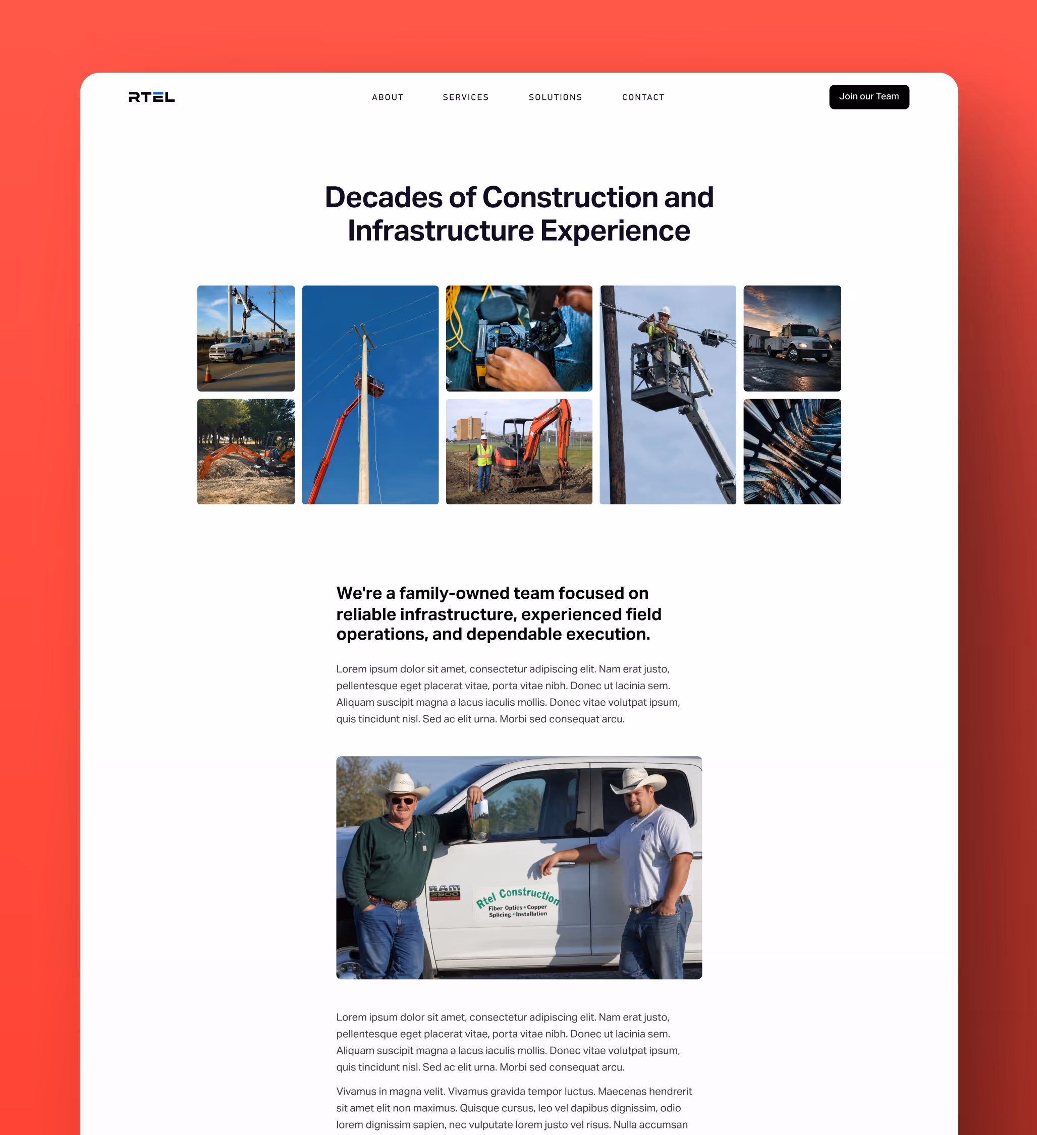 Landing page design for RTEL website.