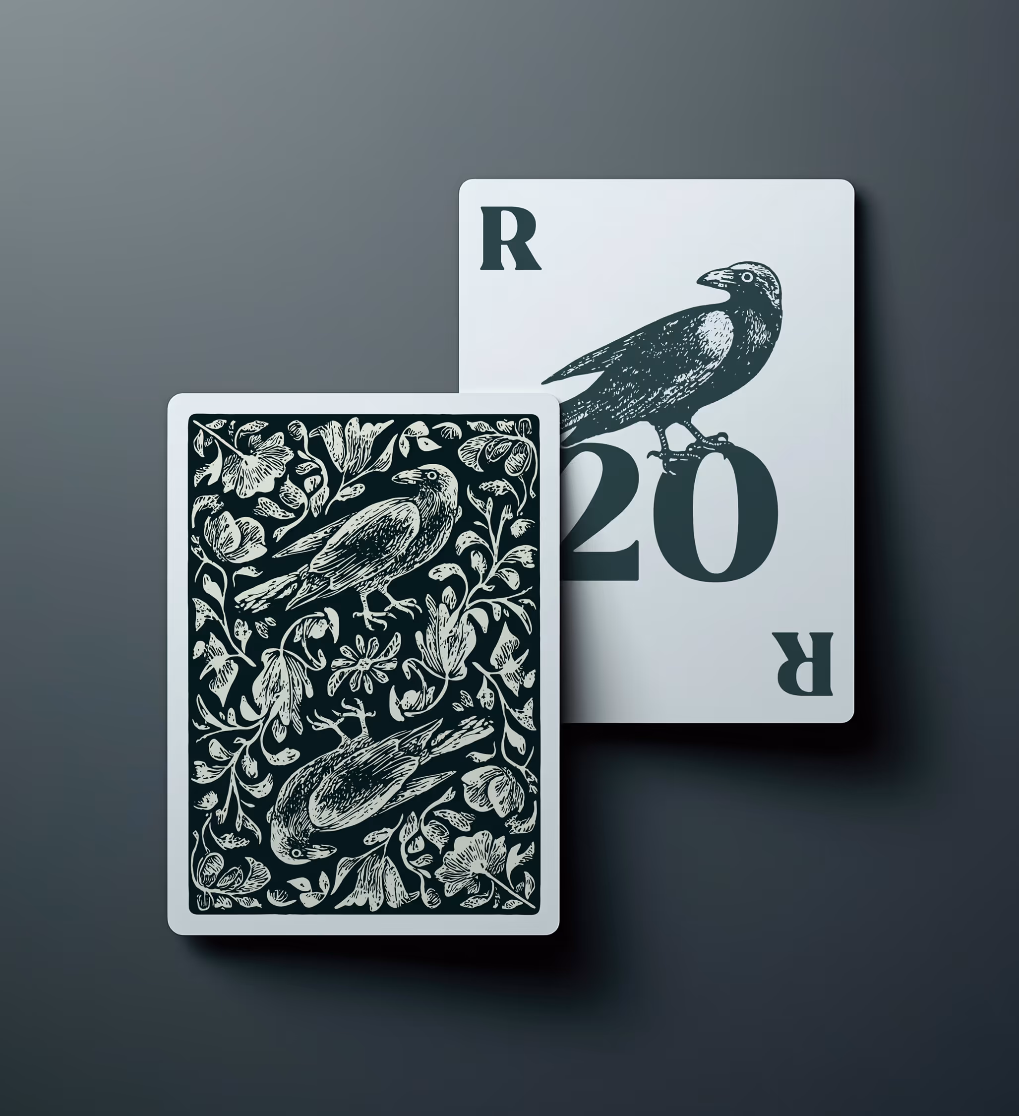 Rook playing cards design featuring crows