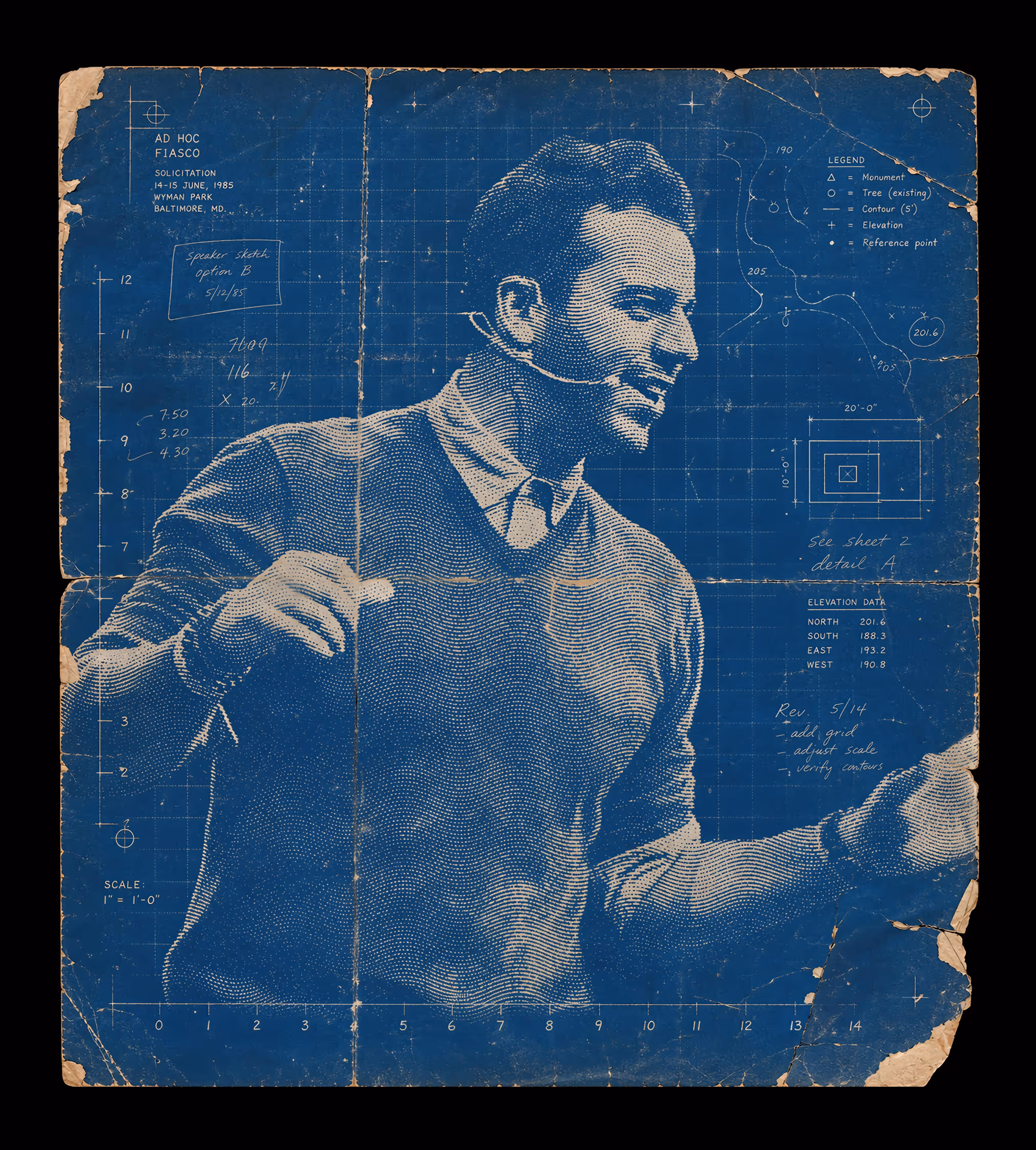 Blueprint-style sketch design of Steli Efti, CEO of Close.