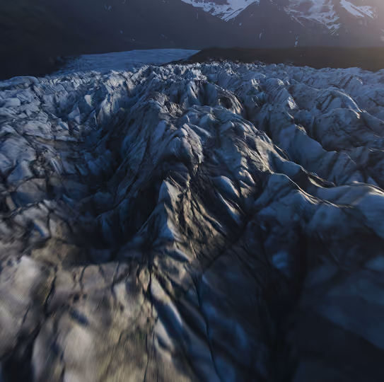 Aerial photograph of a glacier in Iceland.