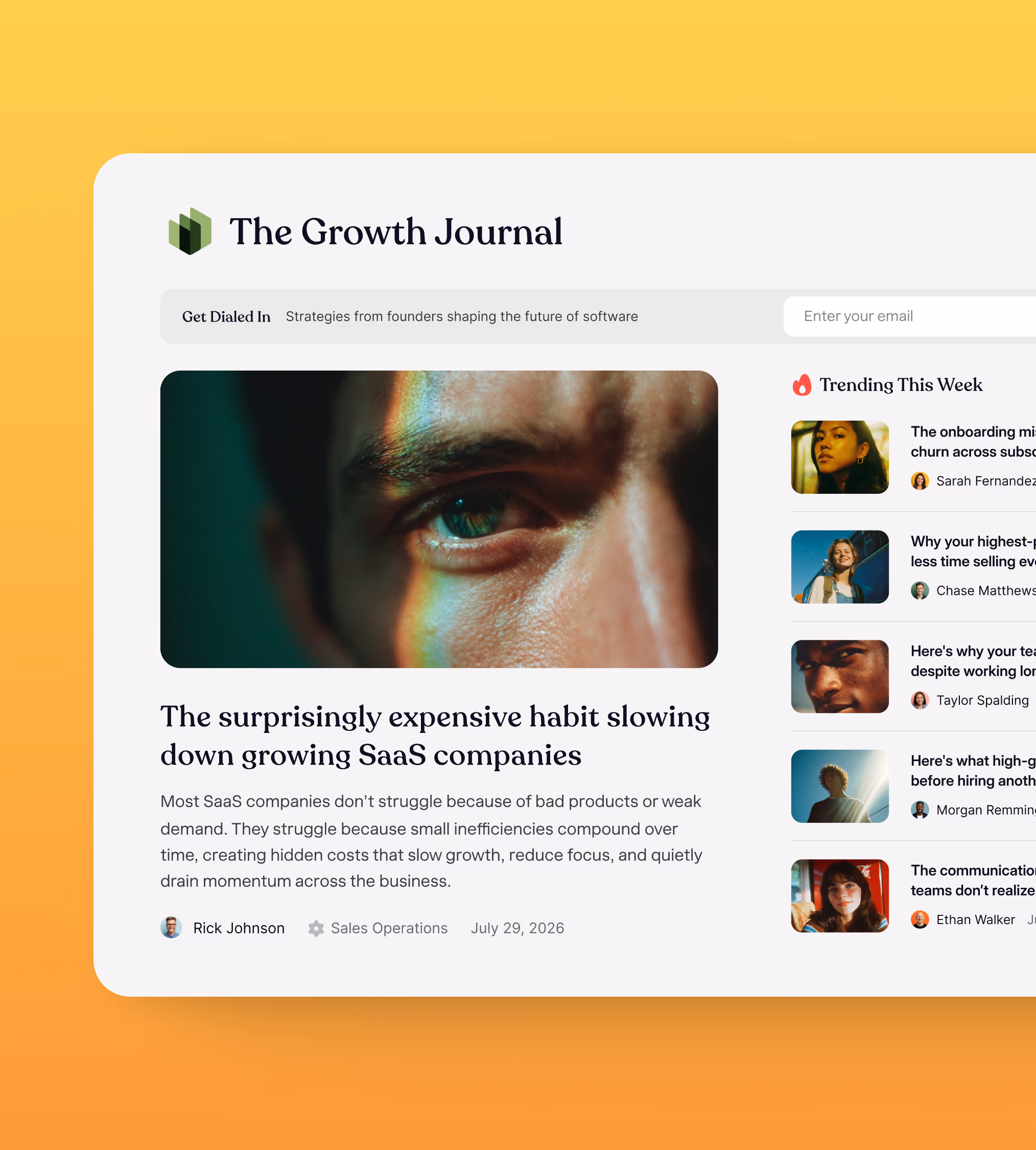 Web page design for The Growth Journal blog by Close.