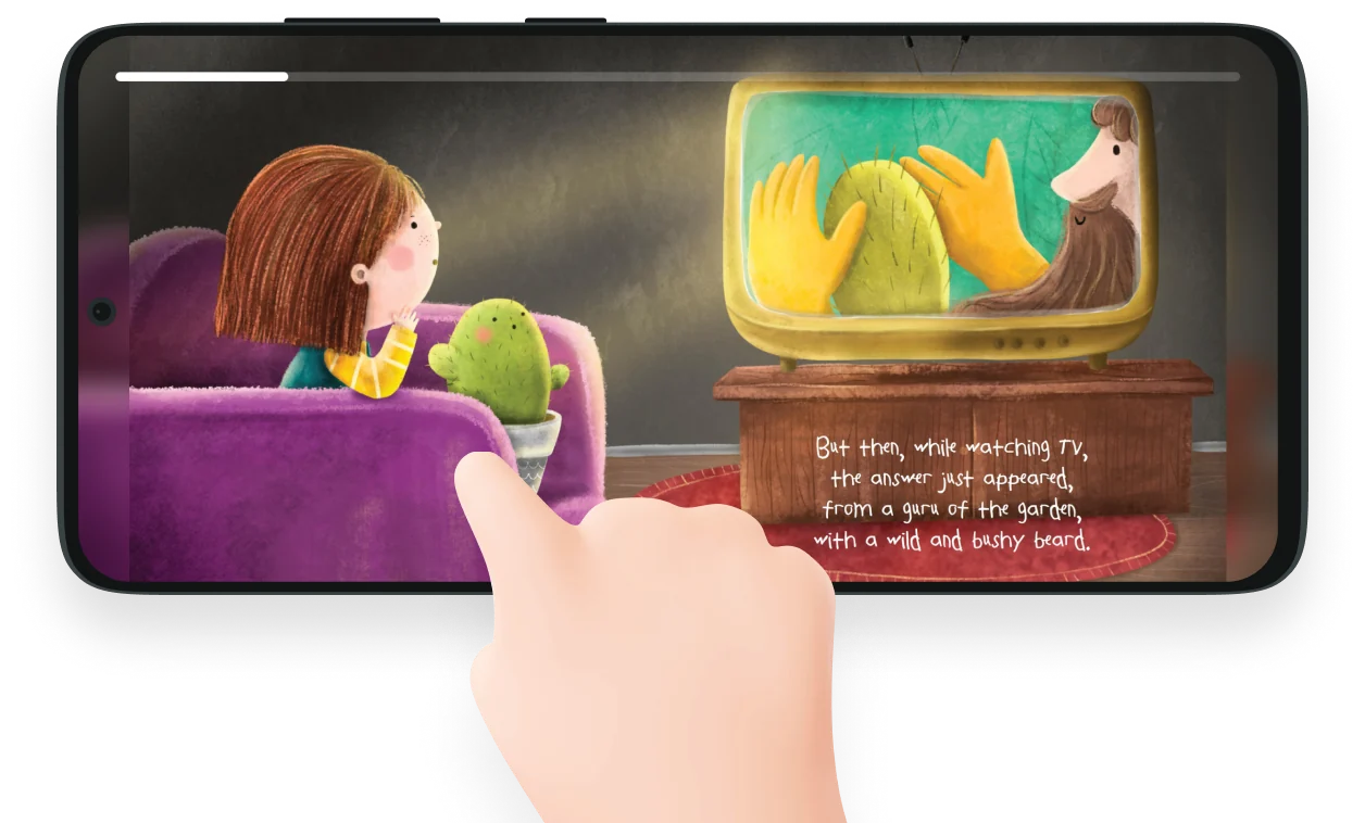 Illustrated picture book playing on a phone in landscape mode